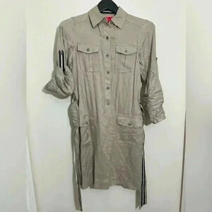 V Cristina Shirt Dress Utility Style Roll Tab Sleeves Belted Pockets Casual S